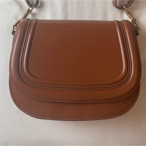 ZARA Cognac Brown Structured Crossbody Bag Gold Hardware